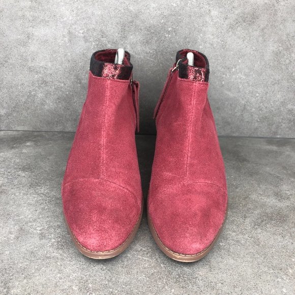 Toms Loren Suede Ankle Boot Bootie, Burgundy Red, Women's 7.5 - Picture 2 of 7